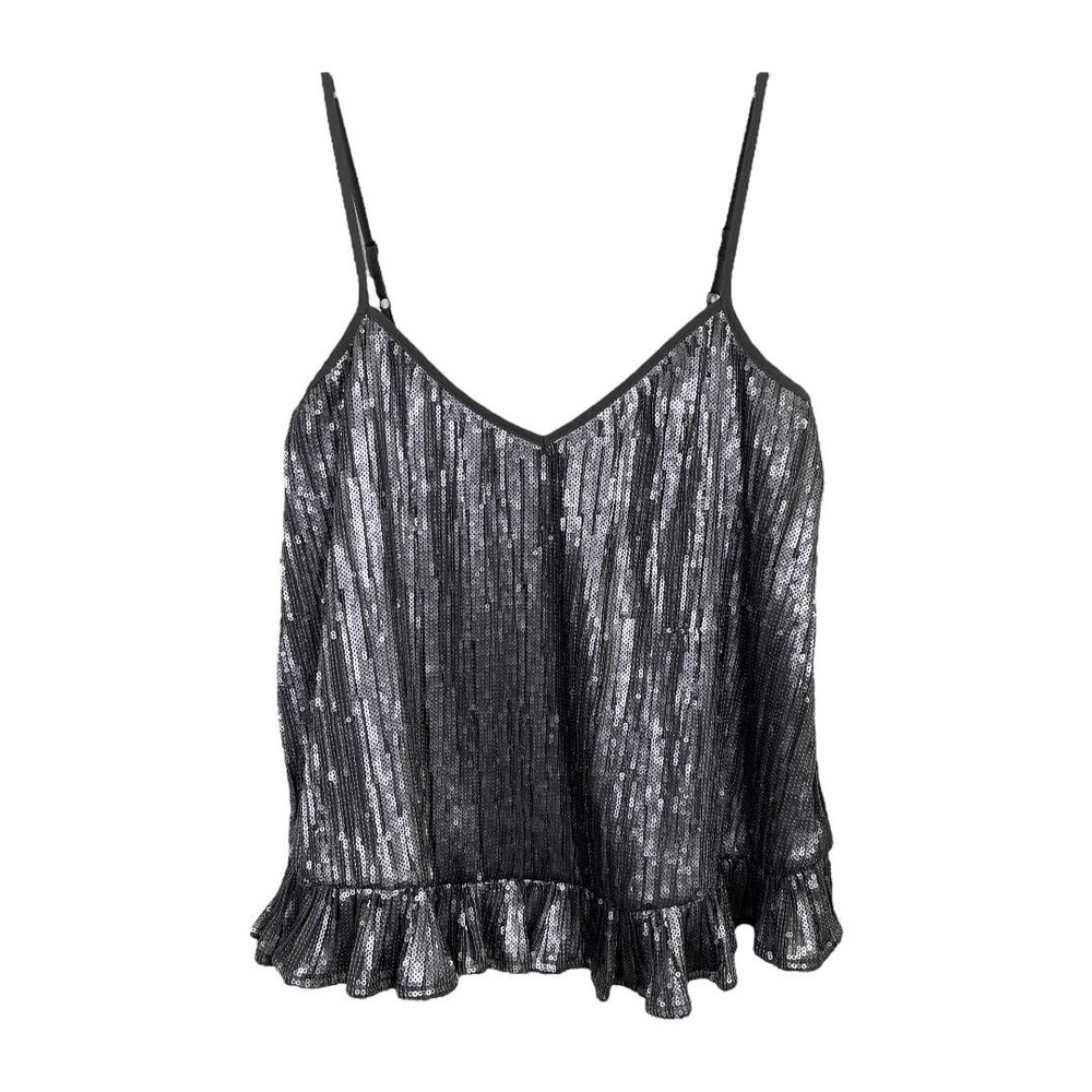 Anthropologie Amelie Sequin Beaded Cami 4 Gunmetal Silver Tank Embellished